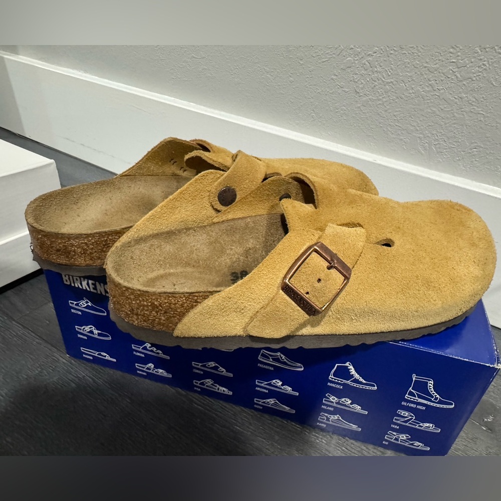 Birkenstock Mustard Suede Clogs - Picture 1 of 6